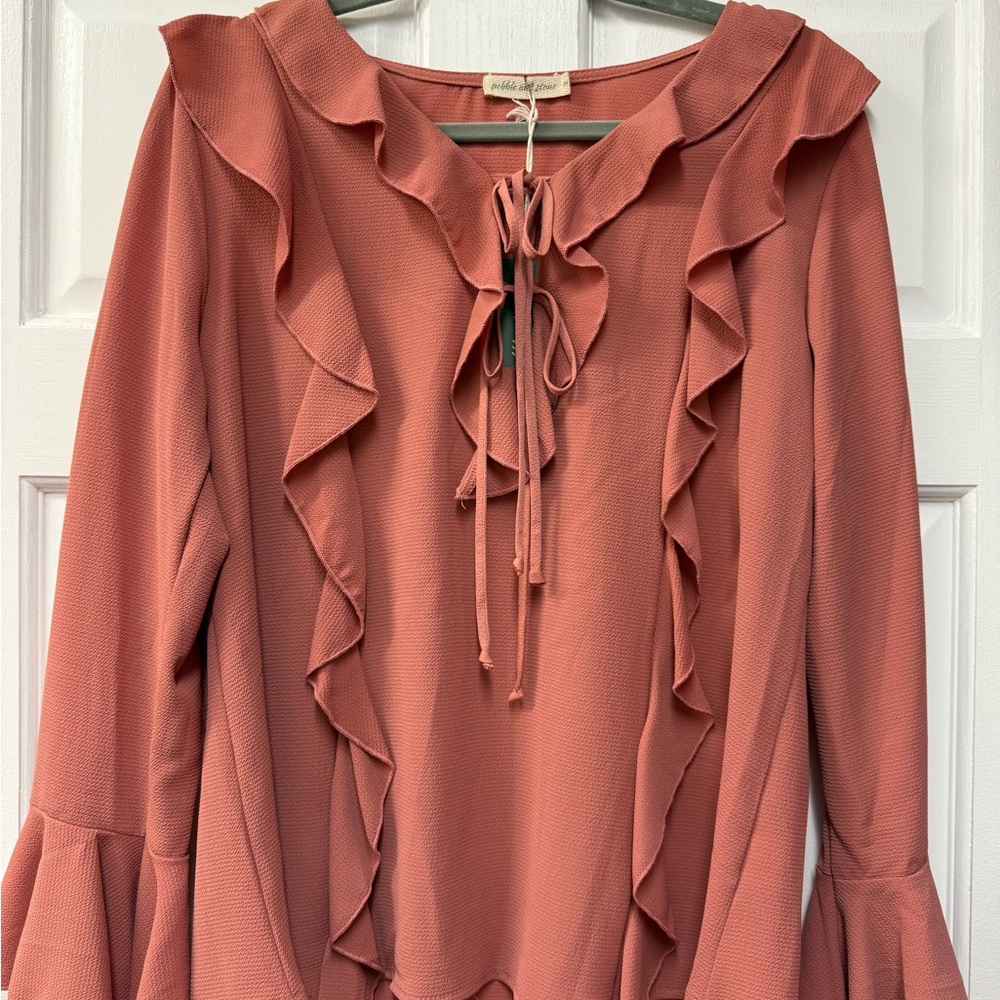 NWT Pebble and Stone Ruffled Coral Blouse